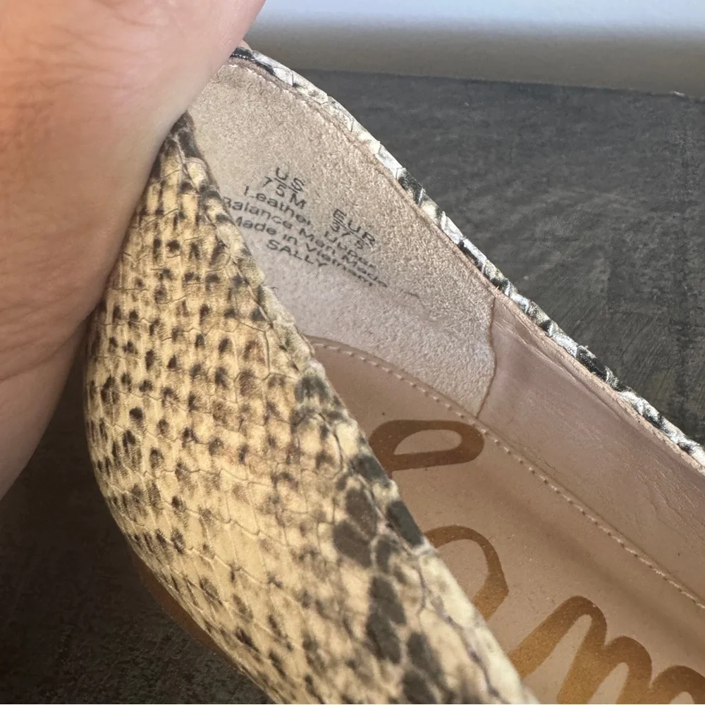 Sam Edelman Sally Snakeskin Flats - Women’s Size 7.5 - Tan Beige Snake print - Picture 4 of 7